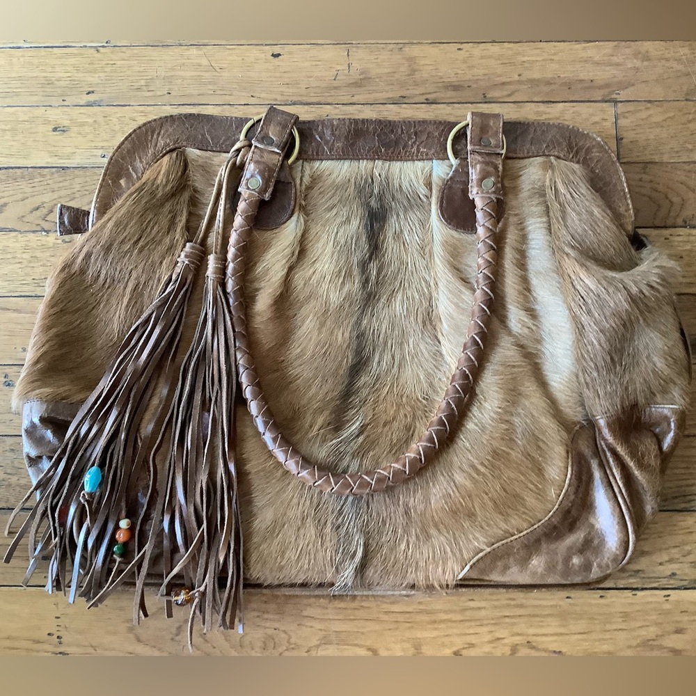 NWOT Genuine Hide Fur & Leather Tote Bag